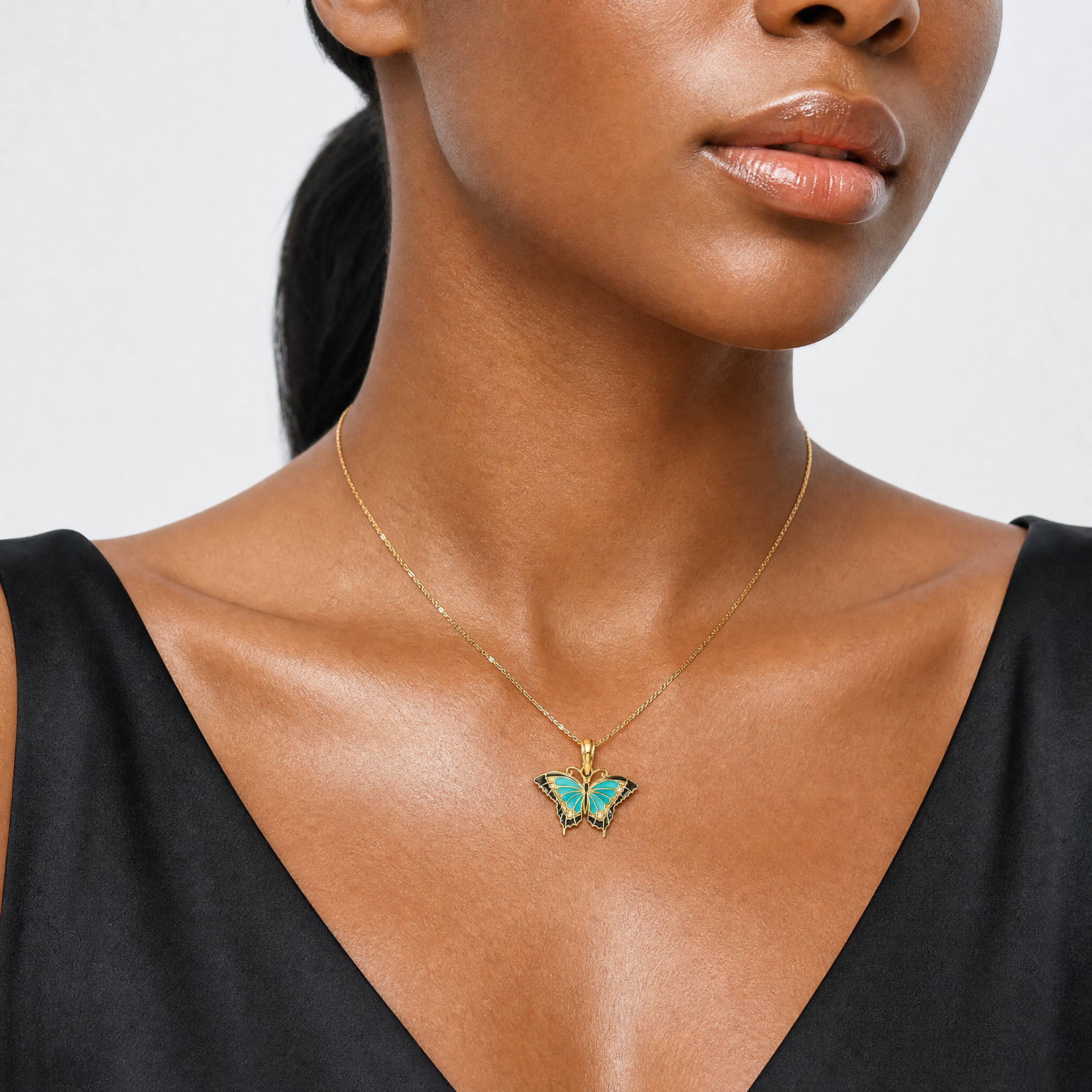14K Small Enameled Wings Butterfly Charm - Model Shot