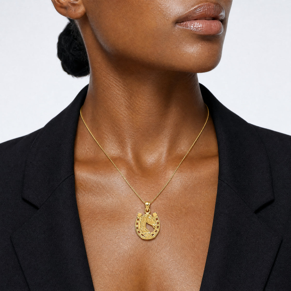 14K Horse Head In Horseshoe w/ Enameled Charm - Model Shot