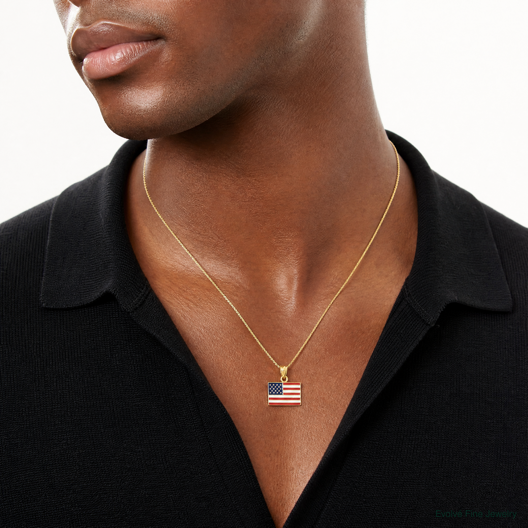 14k Enameled United States Flag Pendant - Model Shot