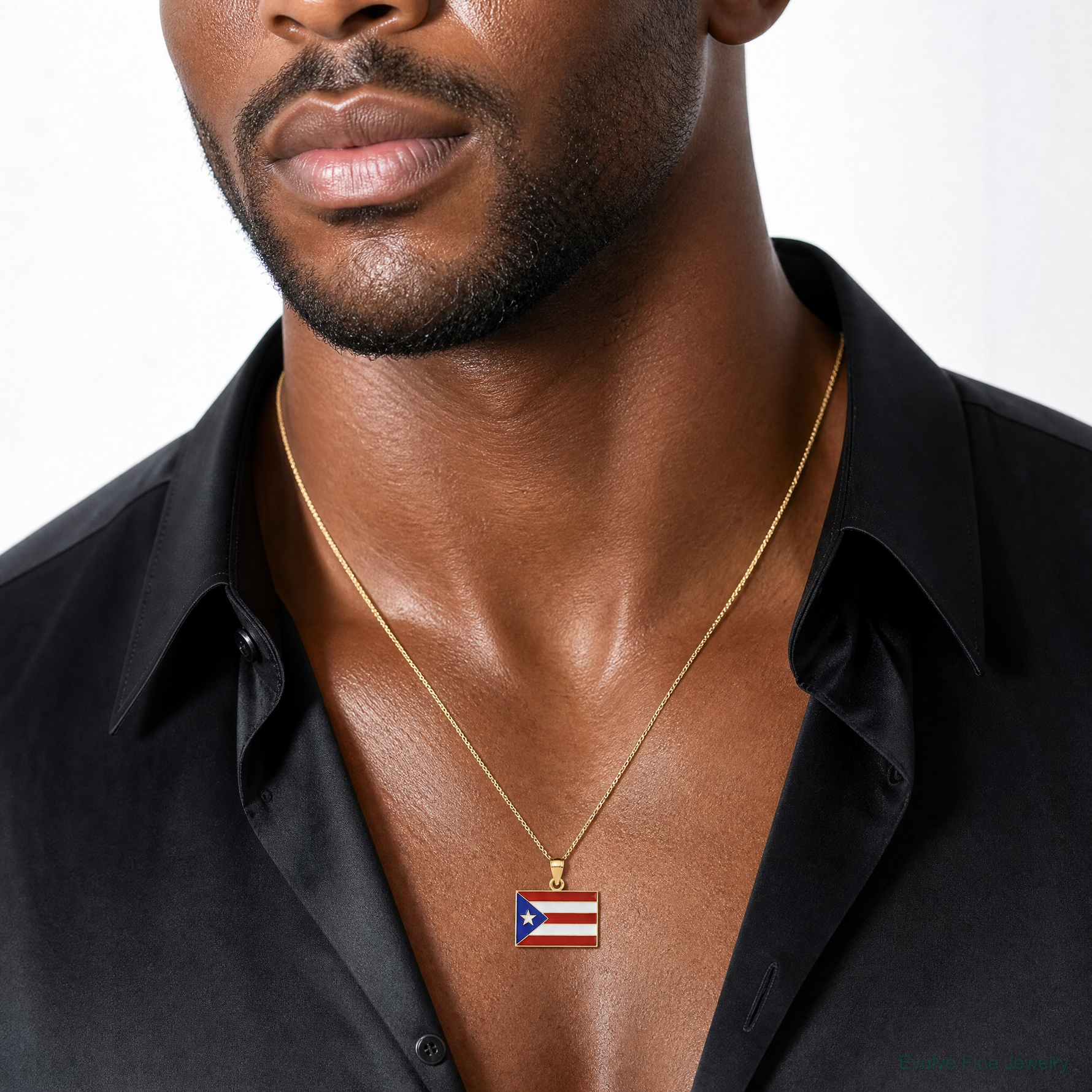 14k Solid Enameled Puerto Rico Flag Pendant - Model Shot