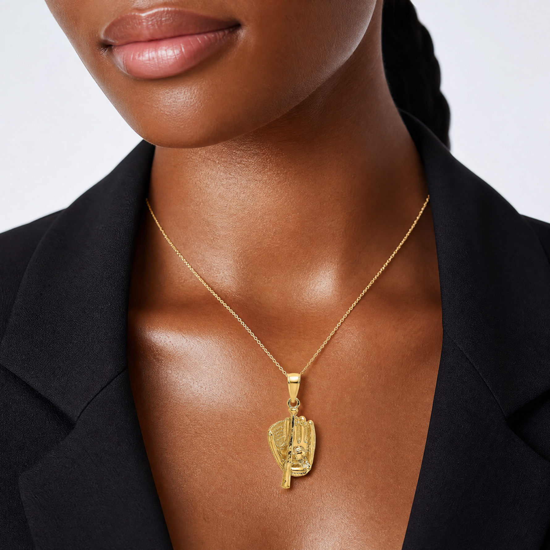 14K 3-D Polished Baseball Glove, Bat and Ball Charm - Model Shot