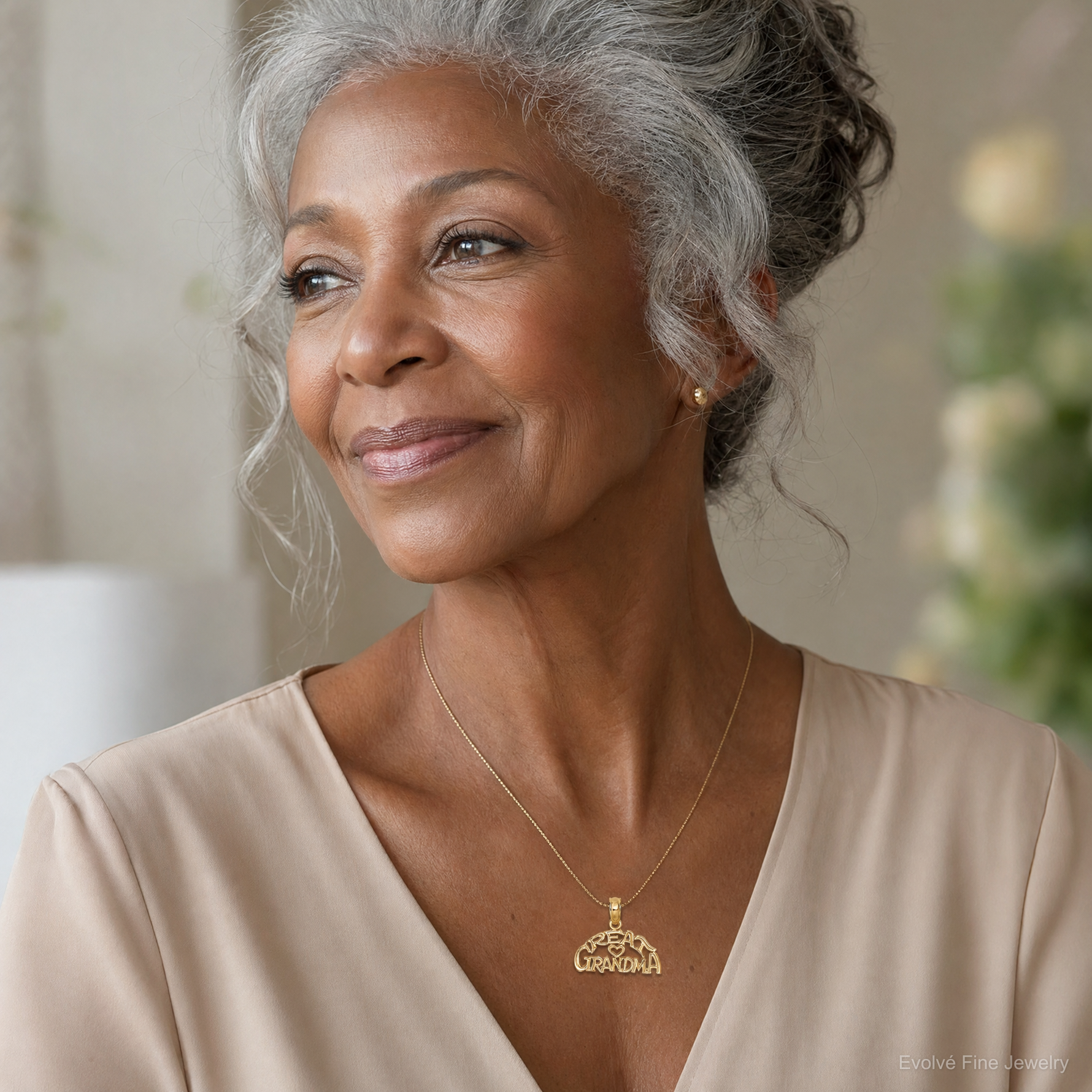 14K Block and Engraved GREAT GRANDMA Charm - Model Shot