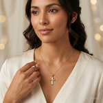 14K Two-Tone Polished Cross X Center Design Charm - Model Shot