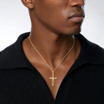 14k Two-Tone Cross w/ Heart Charm - Model Shot