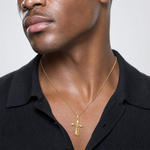 14k Two-Tone Twisted Cross w/ Flower Charm - Model Shot