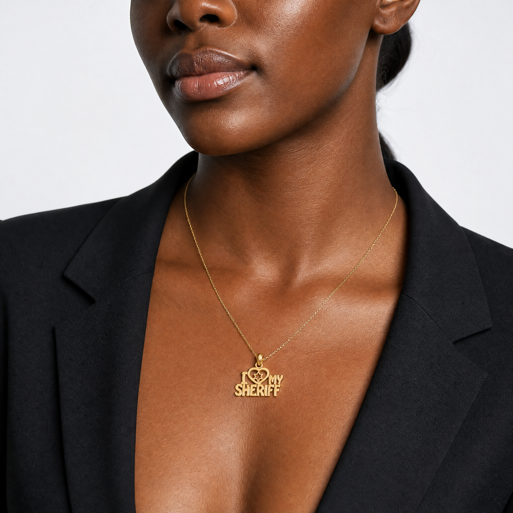 14k I HEART MY SHERIFF Charm - Model Shot