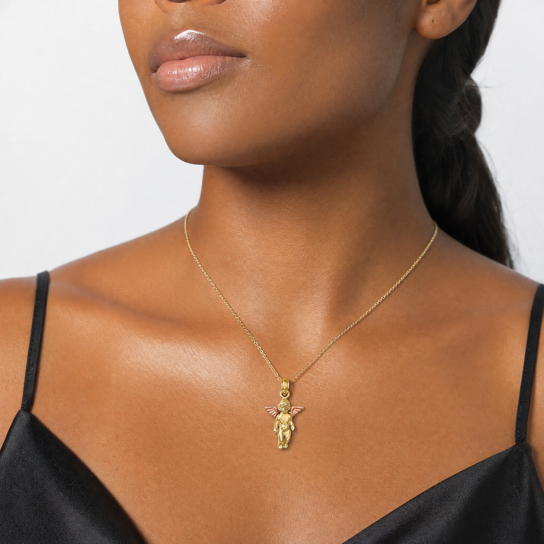 14K Two-Tone 3-D Mini Guardian Angel Charm - Model Shot