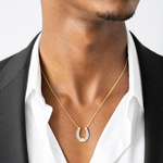 14k w/ Rhodium Horseshoe Chain Slide Charm - Model Shot