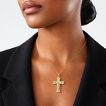 14K Two-tone Engraved Crucifix Charm - Model Shot