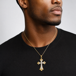 14K W/ Rhodium Scalloped Edges Cross Charm - Model Shot