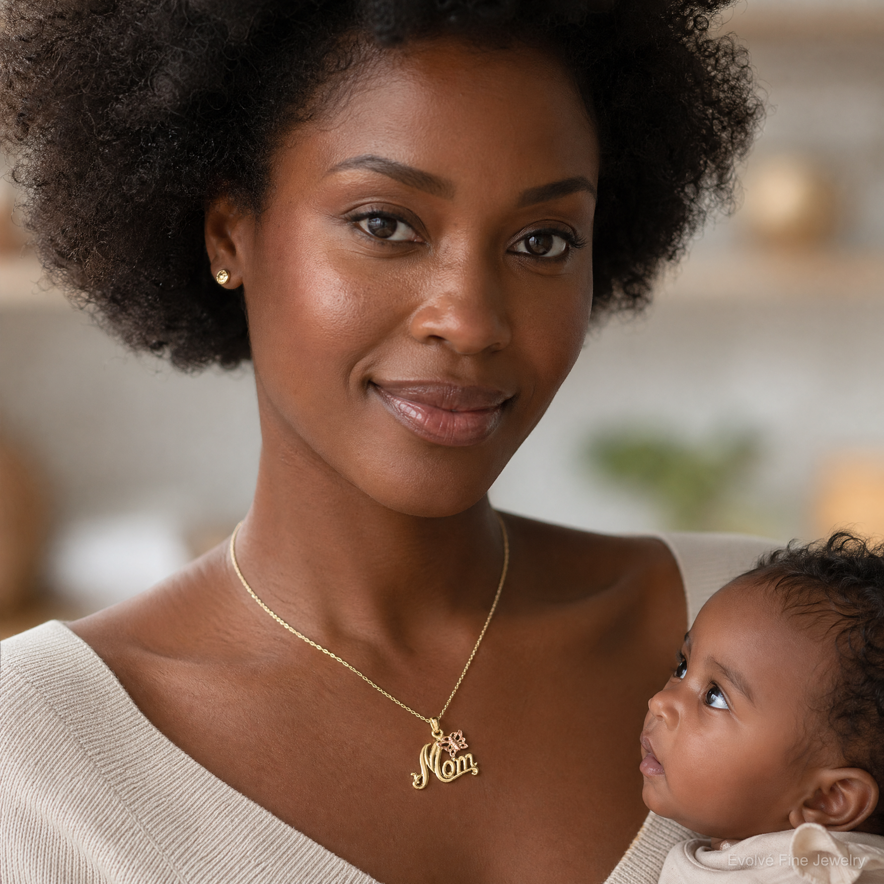 14k Two-Tone MOM w/ Butterfly Charm - Model Shot