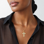 14K W/ Rhodium Center Cross Charm - Model Shot