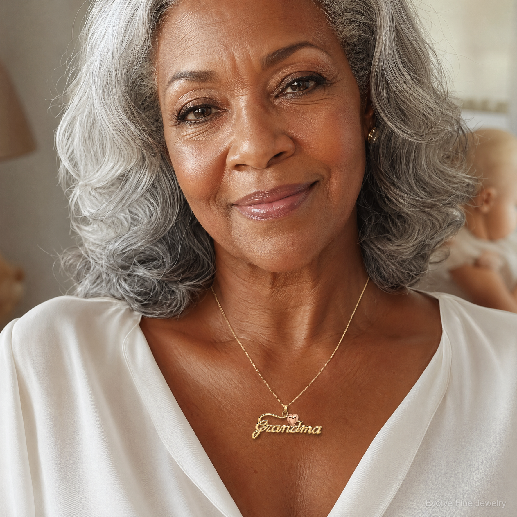 14k Two-Tone GRANDMA w/ Heart Charm - Model Shot