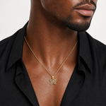 14k w/ Rhodium Diamond-cut Butterfly Charm - Model Shot