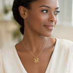 14K Polished MOM w/Heart and Angels Pendant - Model Shot