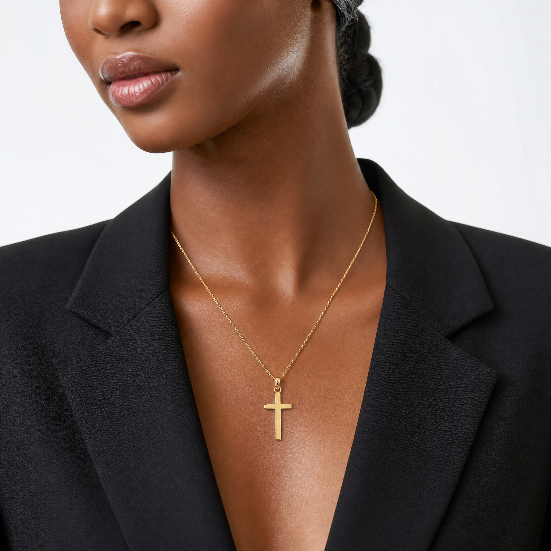 14k Polished Cross Pendant - Model Shot
