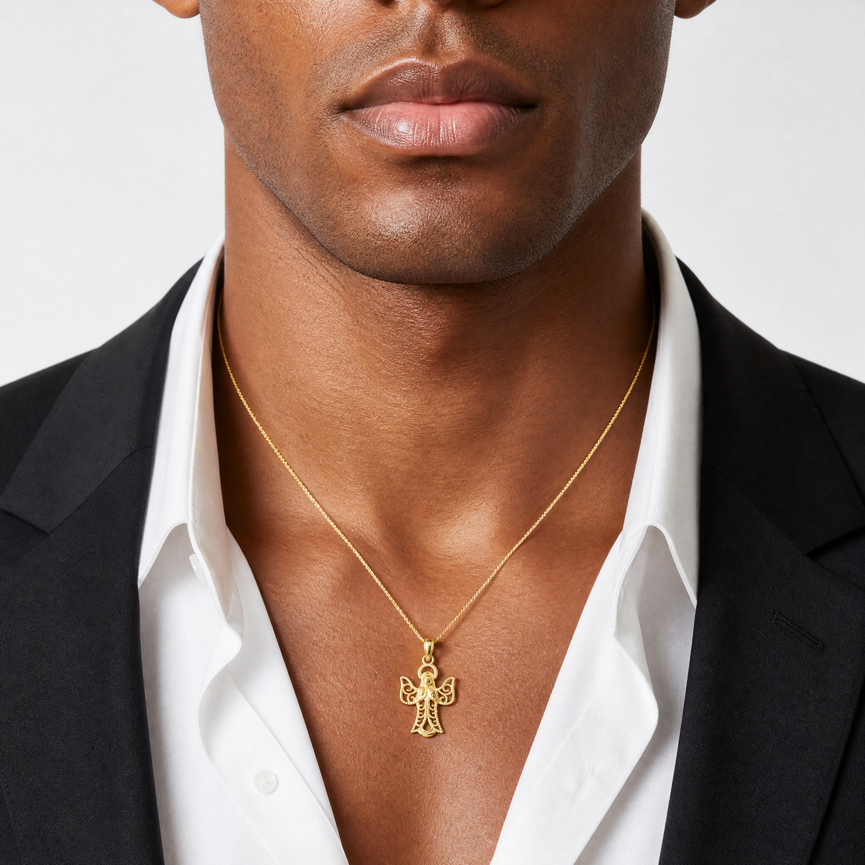 14k Angel Pendant - Model Shot