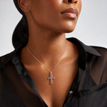 14k White Gold Fancy Cross Pendant - Model Shot