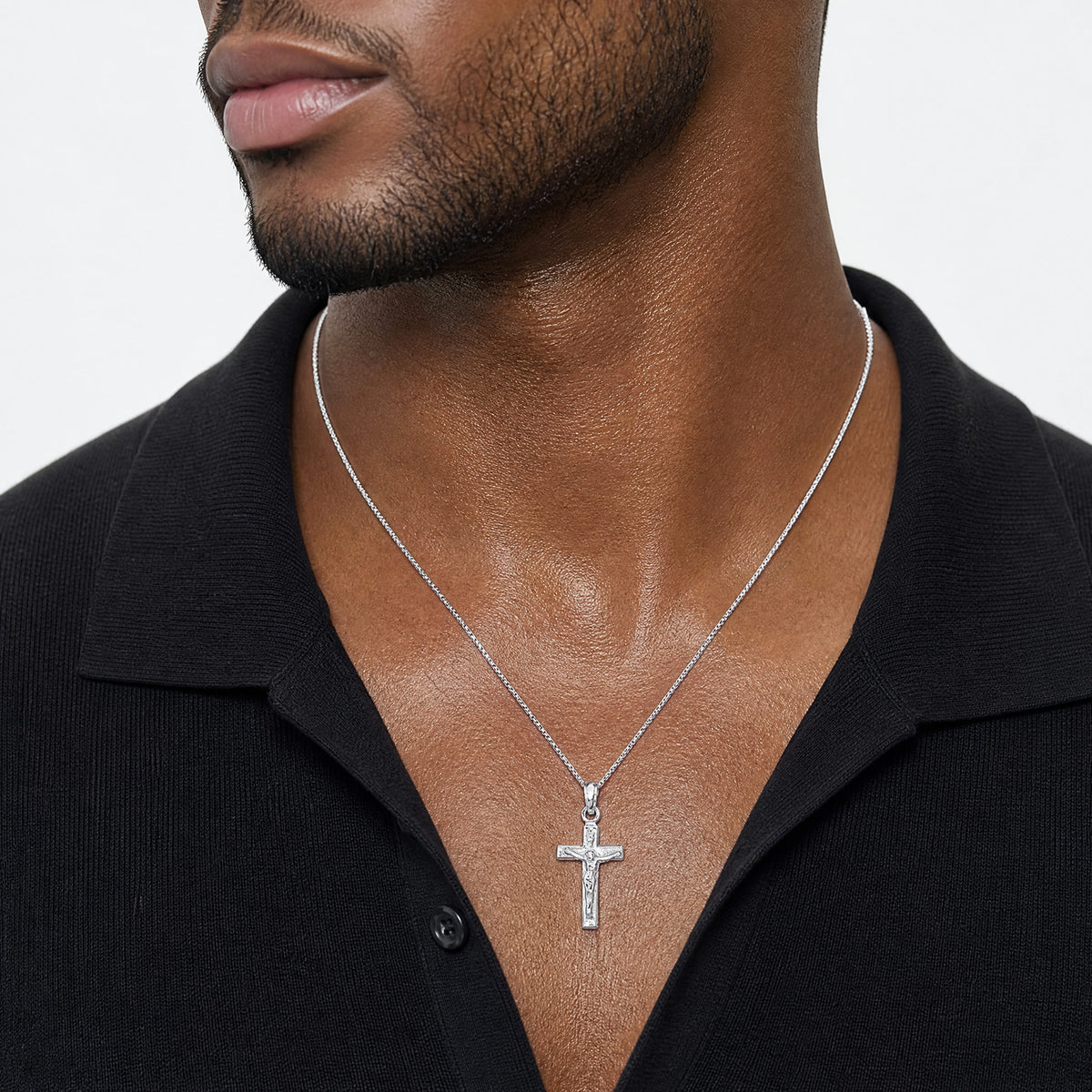 14k White Gold Crucifix Pendant - Model Shot