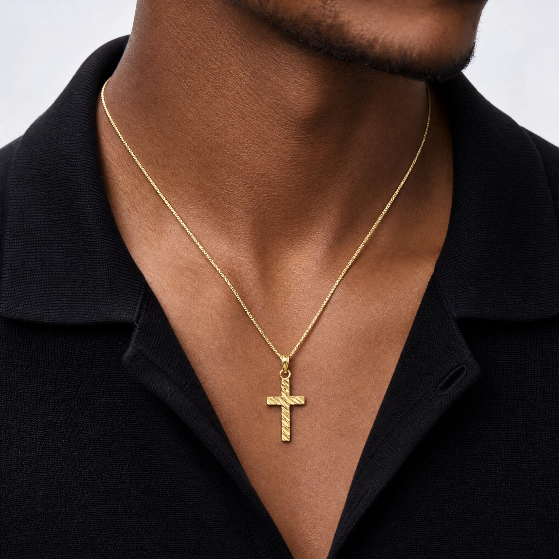 14k D/C Cross Pendant - Model Shot