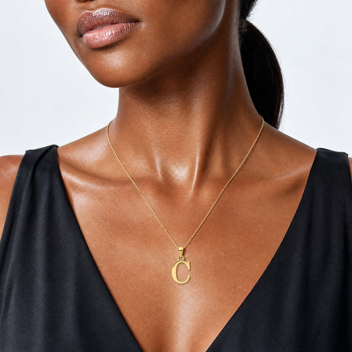 14K Letter C Initial Pendant - Model Shot