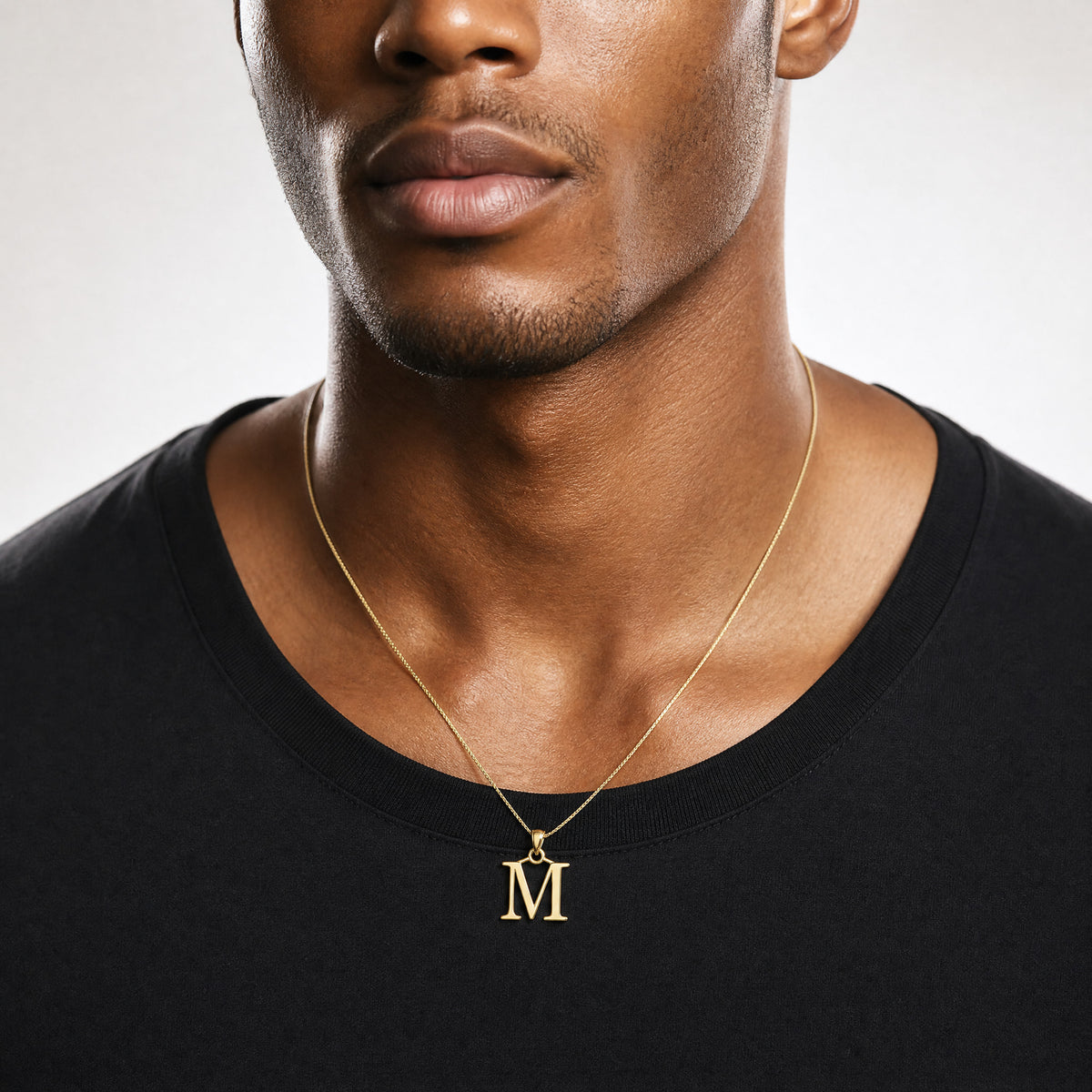 14K Polished Letter M Pendant - Model Shot