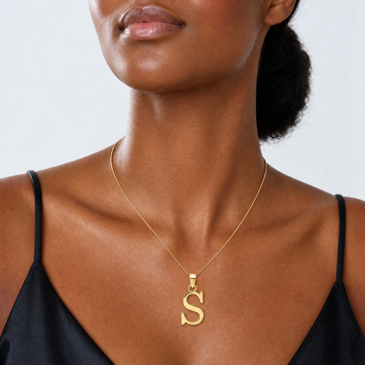 14K Polished Letter S Pendant - Model Shot