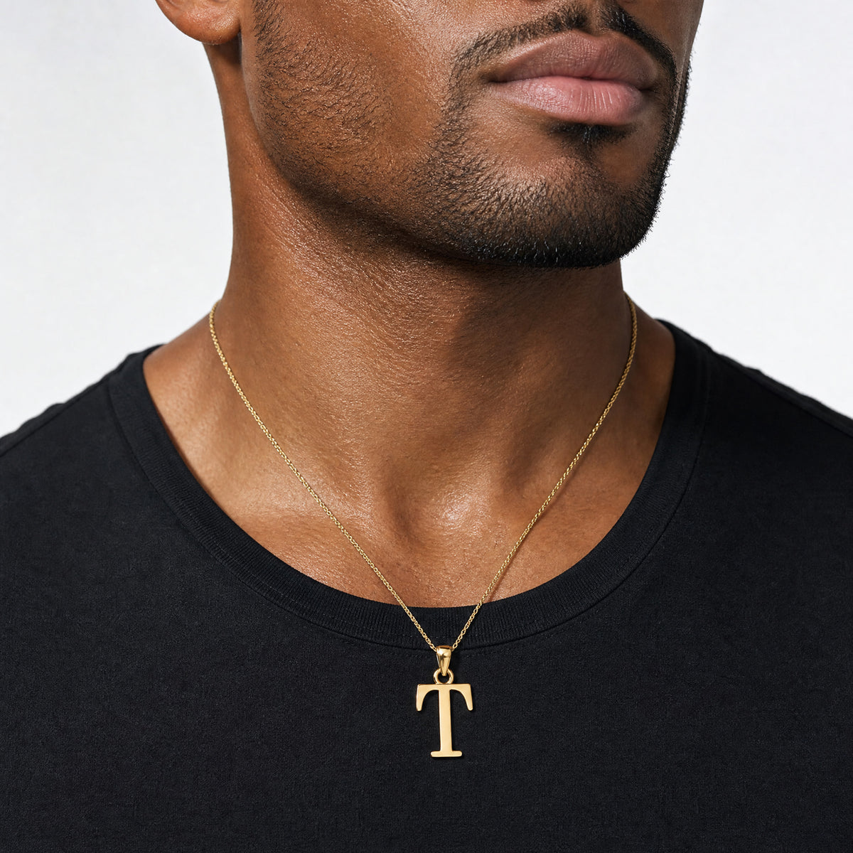 14K Polished Letter T Pendant - Model Shot