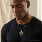 14K Polished Flower Design Cross Pendant - Model Shot