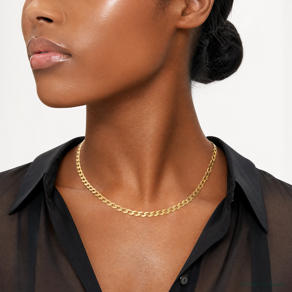 14k 3.1mm Lightweight Flat Cuban Chain - Model Shot