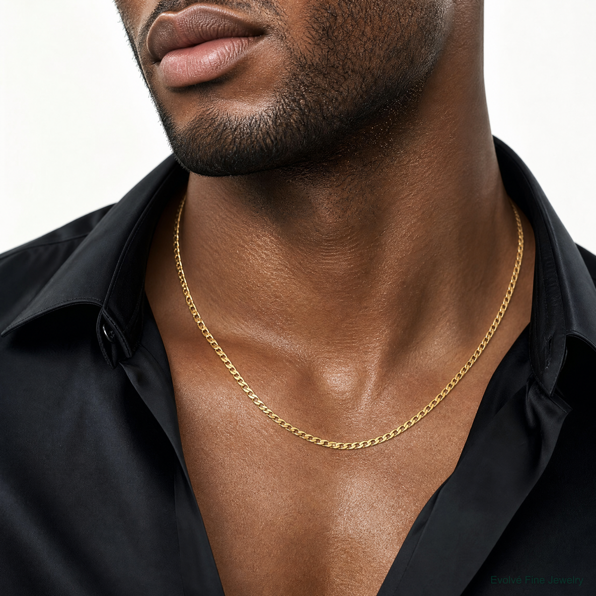 14k 3.7mm Lightweight Flat Cuban Chain - Model Shot