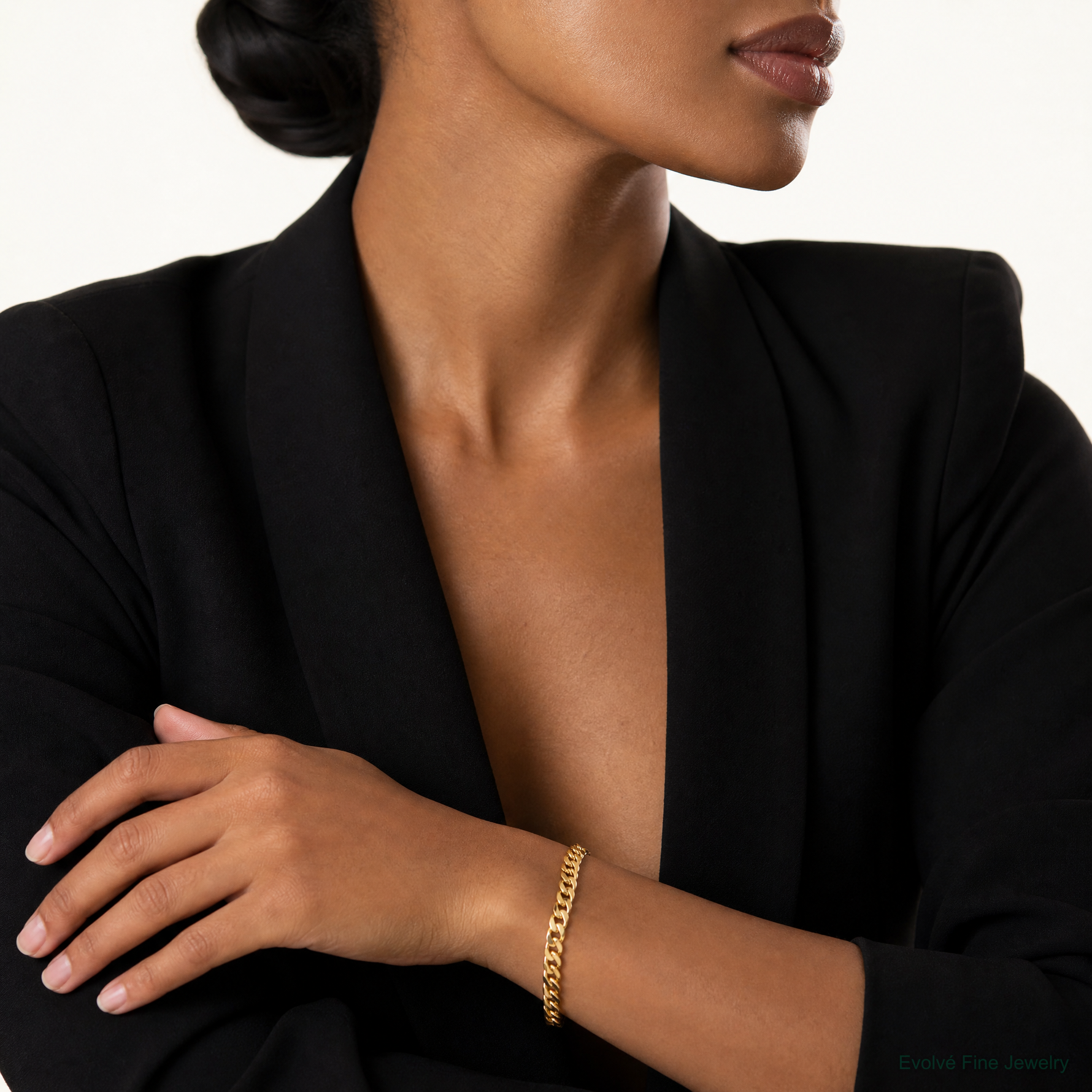 14k 3.7mm Lightweight Flat Cuban Chain - Model Shot