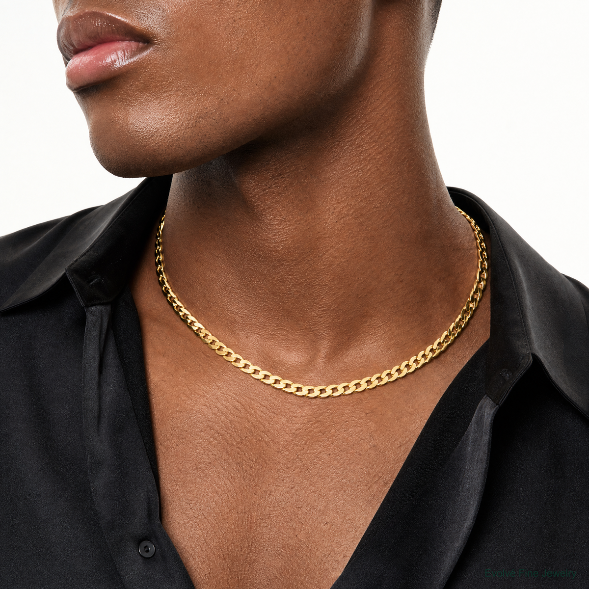 14k 4.7mm Lightweight Flat Cuban Chain - Model Shot