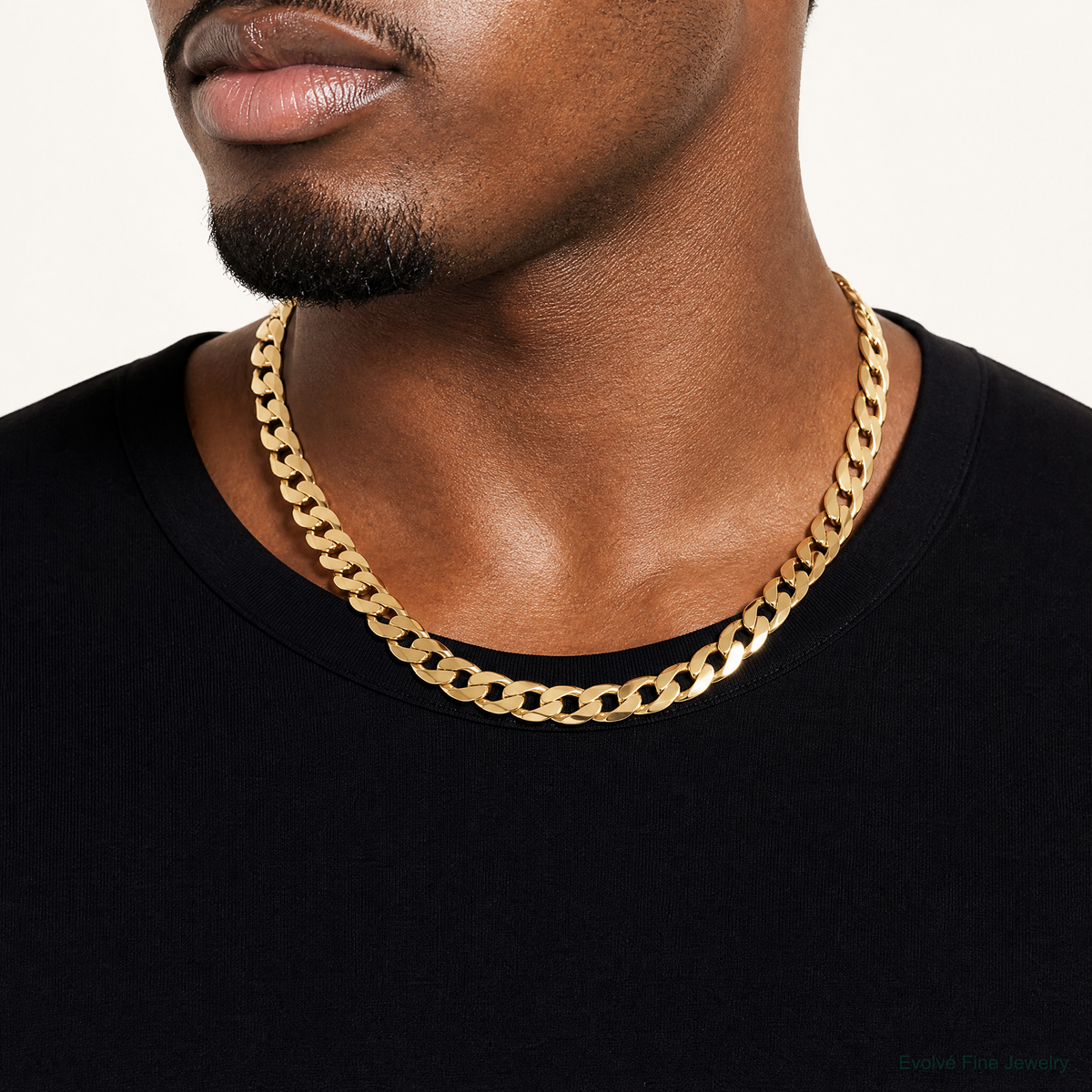 14k 9.4mm Lightweight Flat Cuban Chain - Model Shot