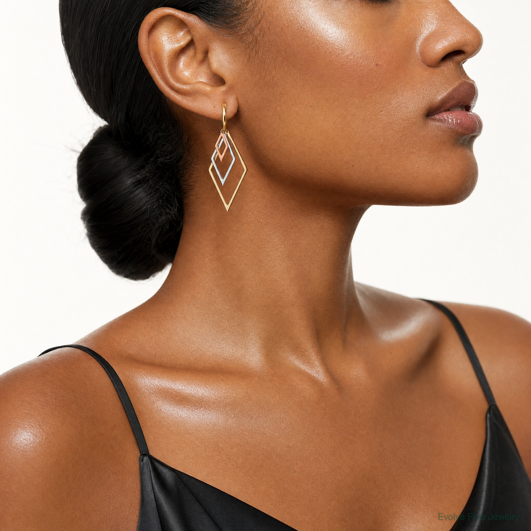 Leslie's 14K Tri-Color Dangle Hoop Earrings - Model Shot