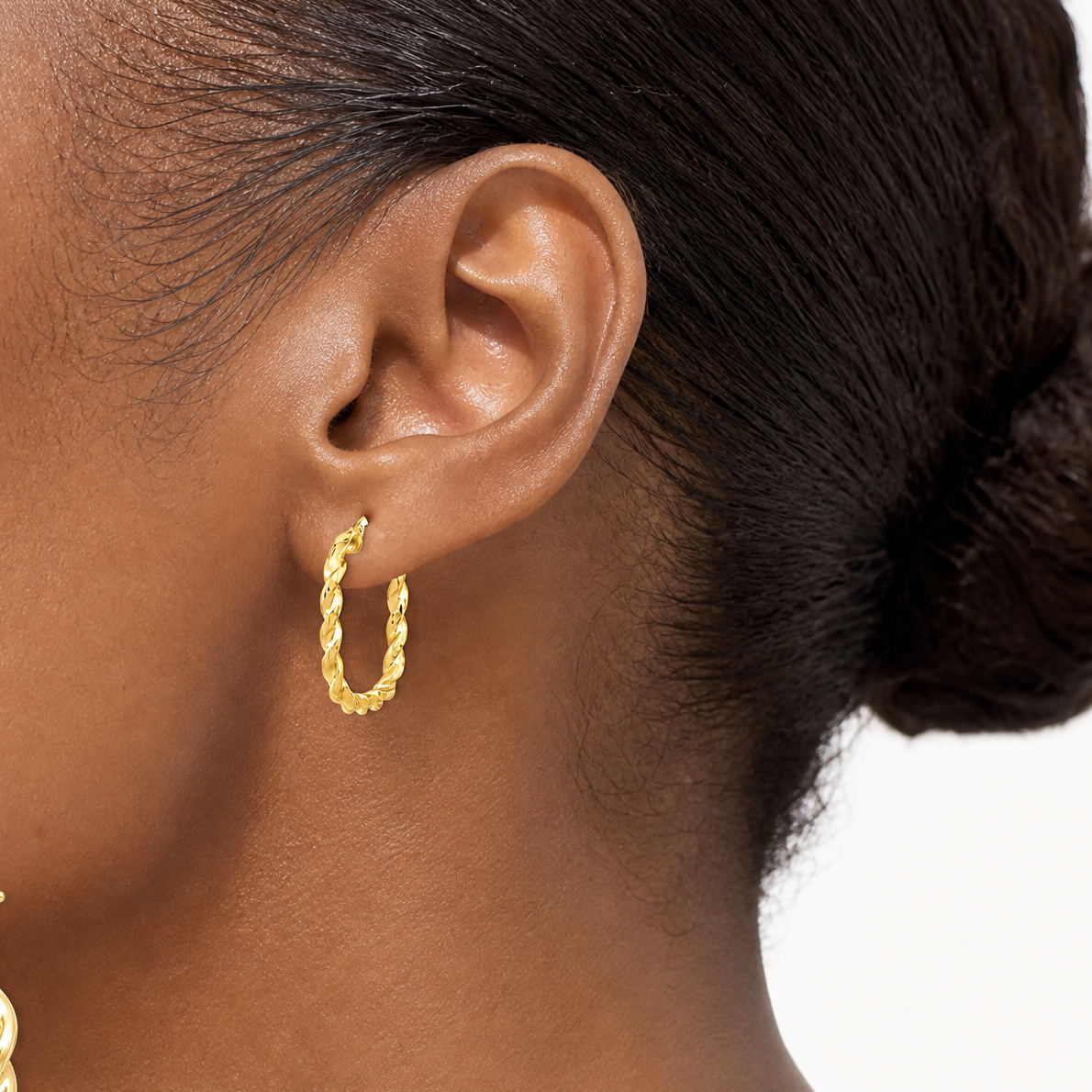 Leslie's 14K Polished Square Twisted Hoop Earrings - Model Shot
