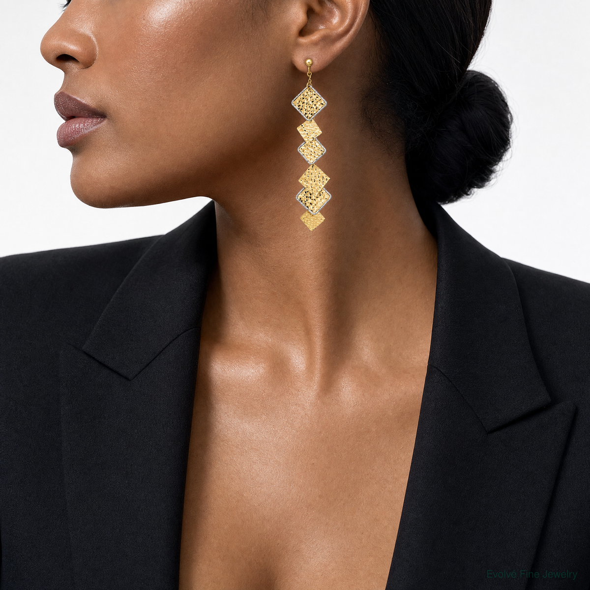 Leslie's 14K Two-tone Polished and Brushed D/C Post Dangle Earrings - Model Shot