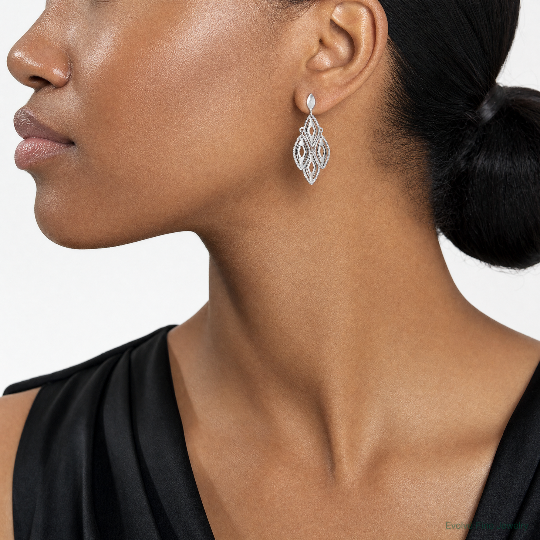 Leslie's 14k White Gold Polished D/C Post Dangle Chandelier Earrings - Model Shot