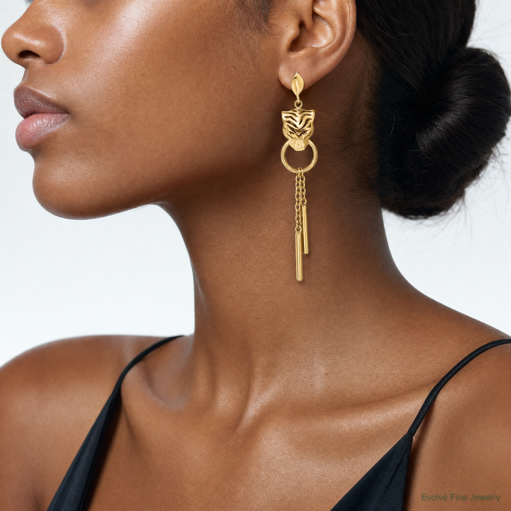 Leslie's 14k Polished Green Enamel Tiger Post Dangle Earrings - Model Shot
