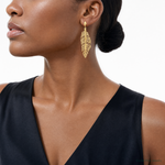Leslie's 14k Polished D/C Textured Leaf Post Dangle Earrings - Model Shot