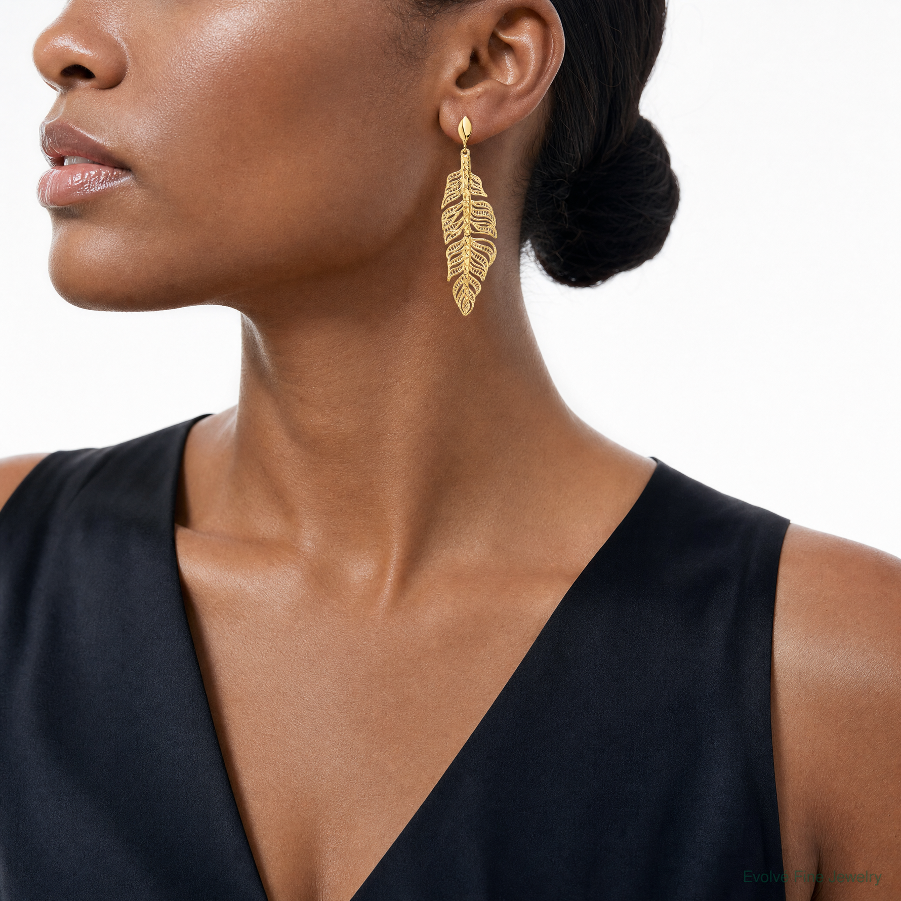 Leslie's 14k Polished D/C Textured Leaf Post Dangle Earrings - Model Shot