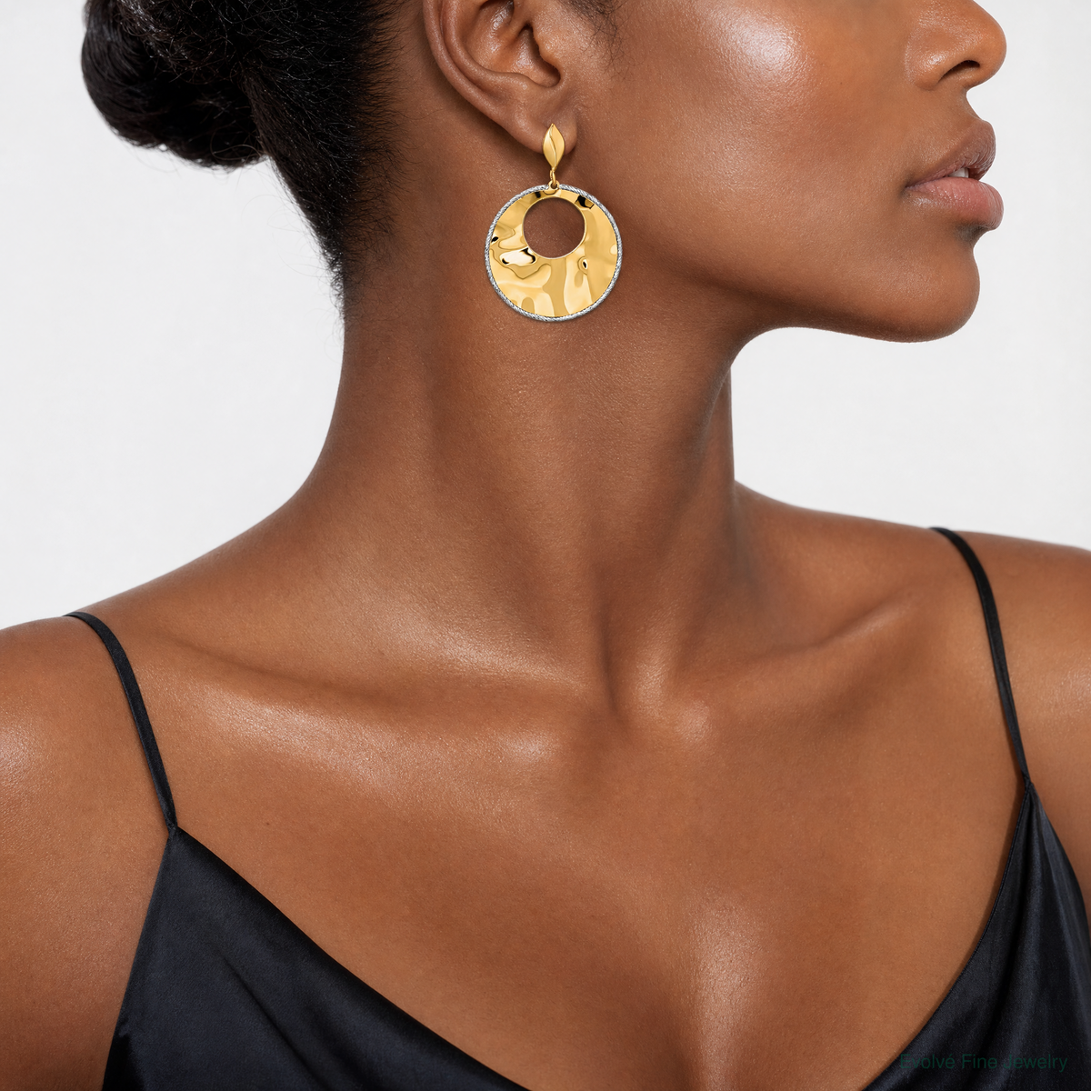 Leslie's 14k Two-tone Polished Textured Post Dangle Earrings - Model Shot