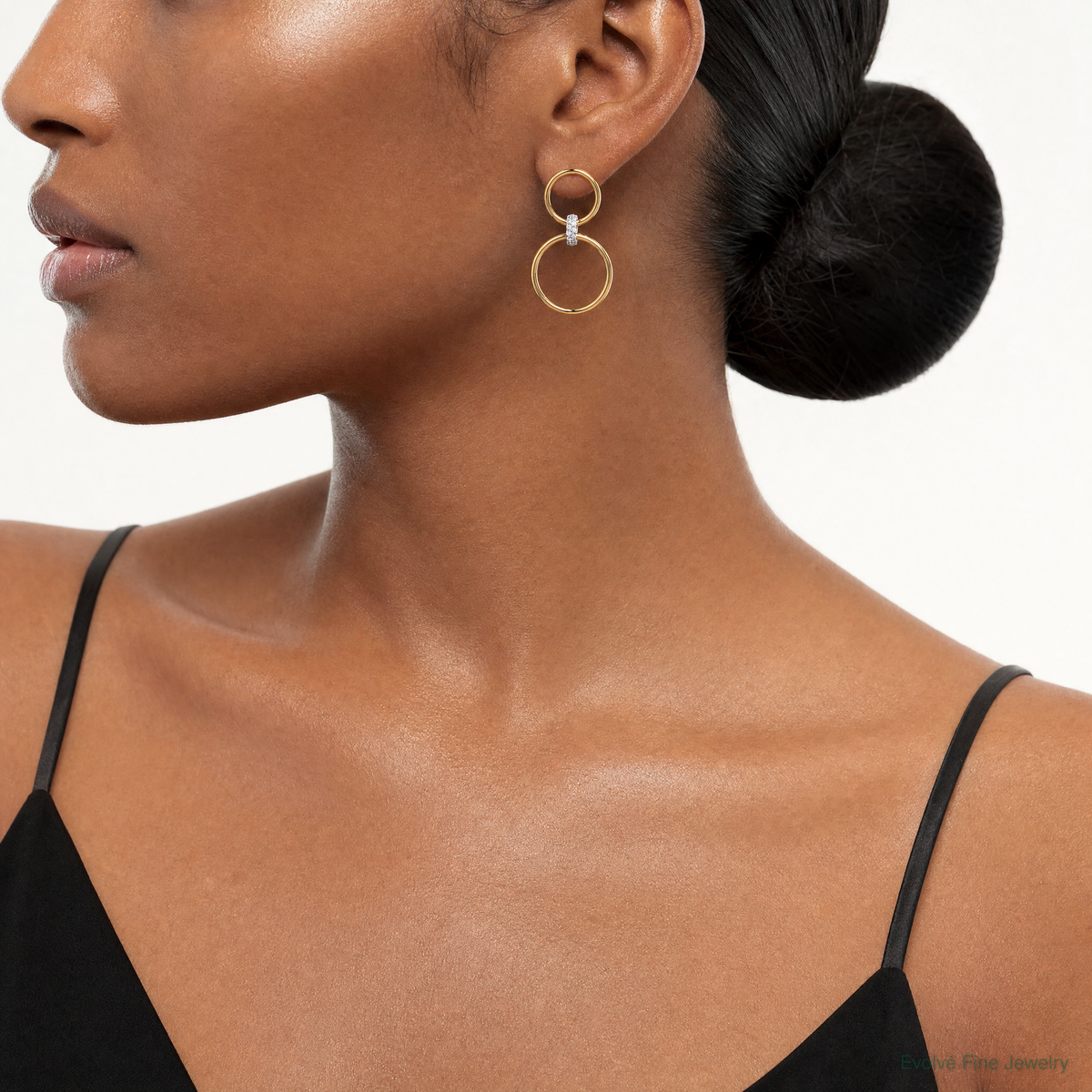 Leslie's 14K Two-tone Polished CZ Circles Dangle Post Earrings - Model Shot