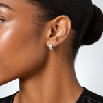 Leslie's 14K White Gold Polished and Diamond-cut Huggie Hoop Earrings - Model Shot