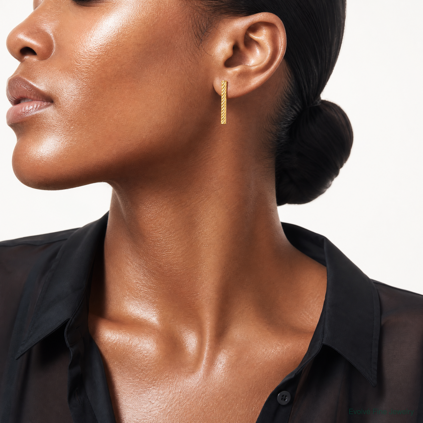 Leslie's 14K Polished and Textured Bar Post Earrings - Model Shot