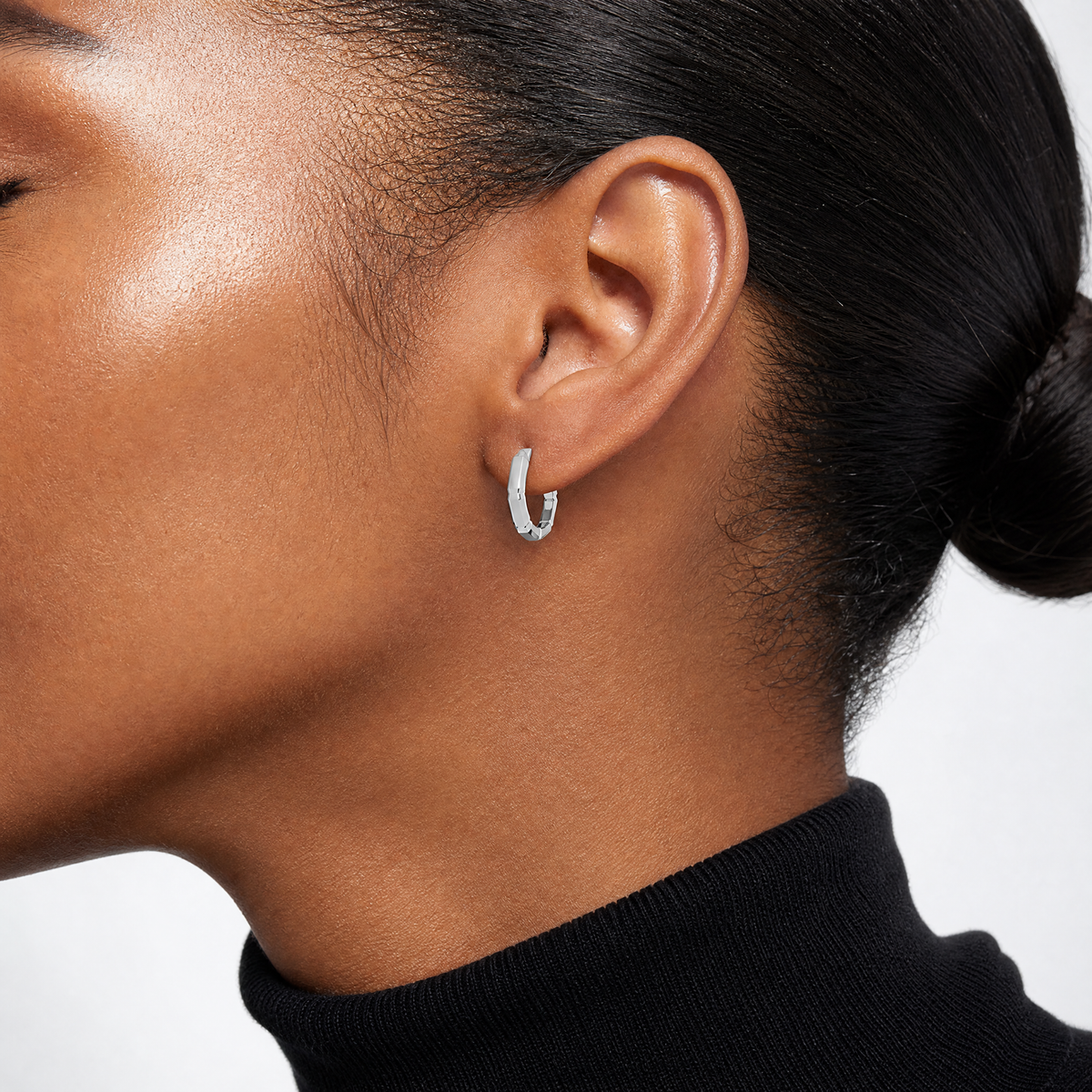 Leslie's 14K  White Gold Polished/Diamond-cut Huggie Hoop Earrings - Model Shot