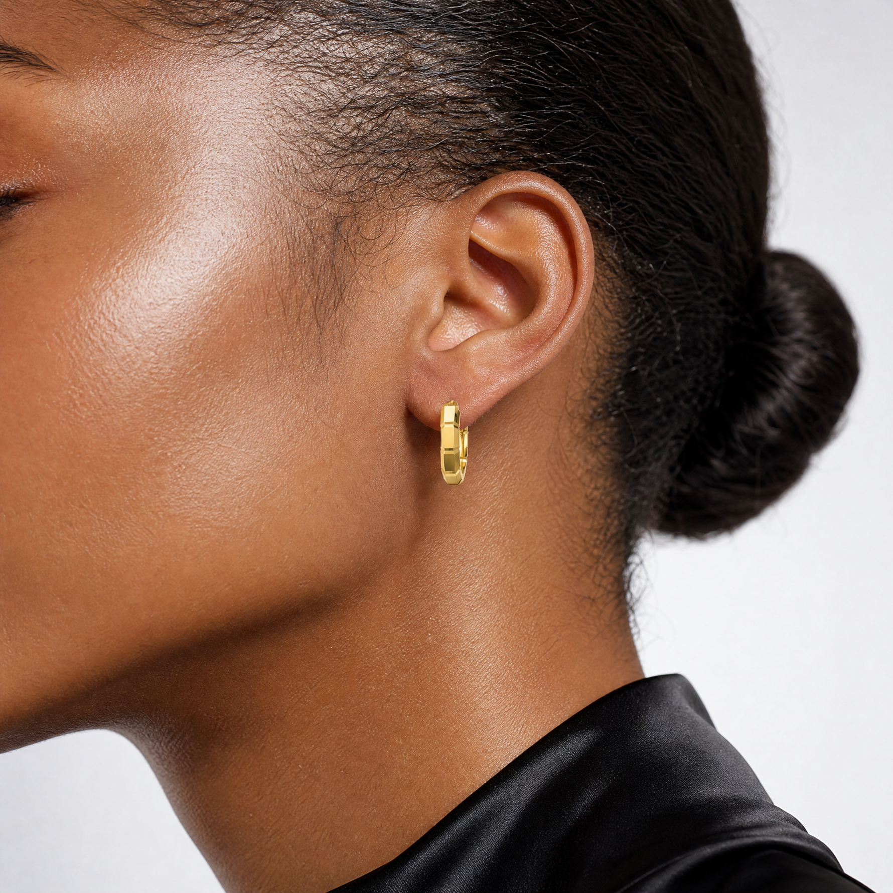 Leslie's 14K Polished and Diamond-cut Huggie Hoop Earrings - Model Shot
