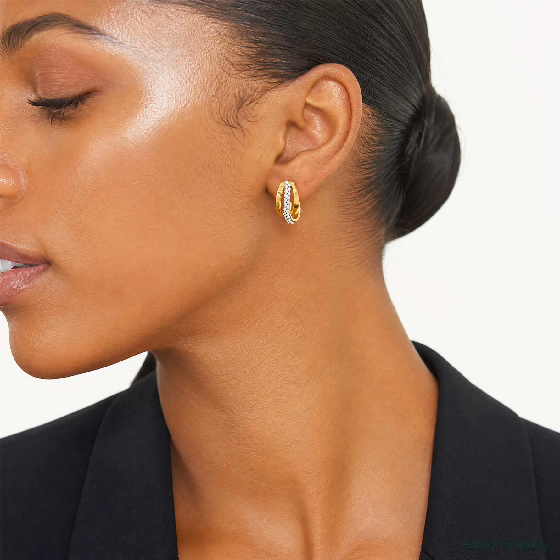 Leslie's 14K Polished with Crystals Fancy Wave Hoop Earrings - Model Shot