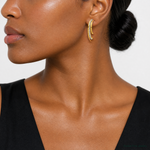 Leslie's 14K Polished with Crystals 3-Row Drop Post Earrings - Model Shot