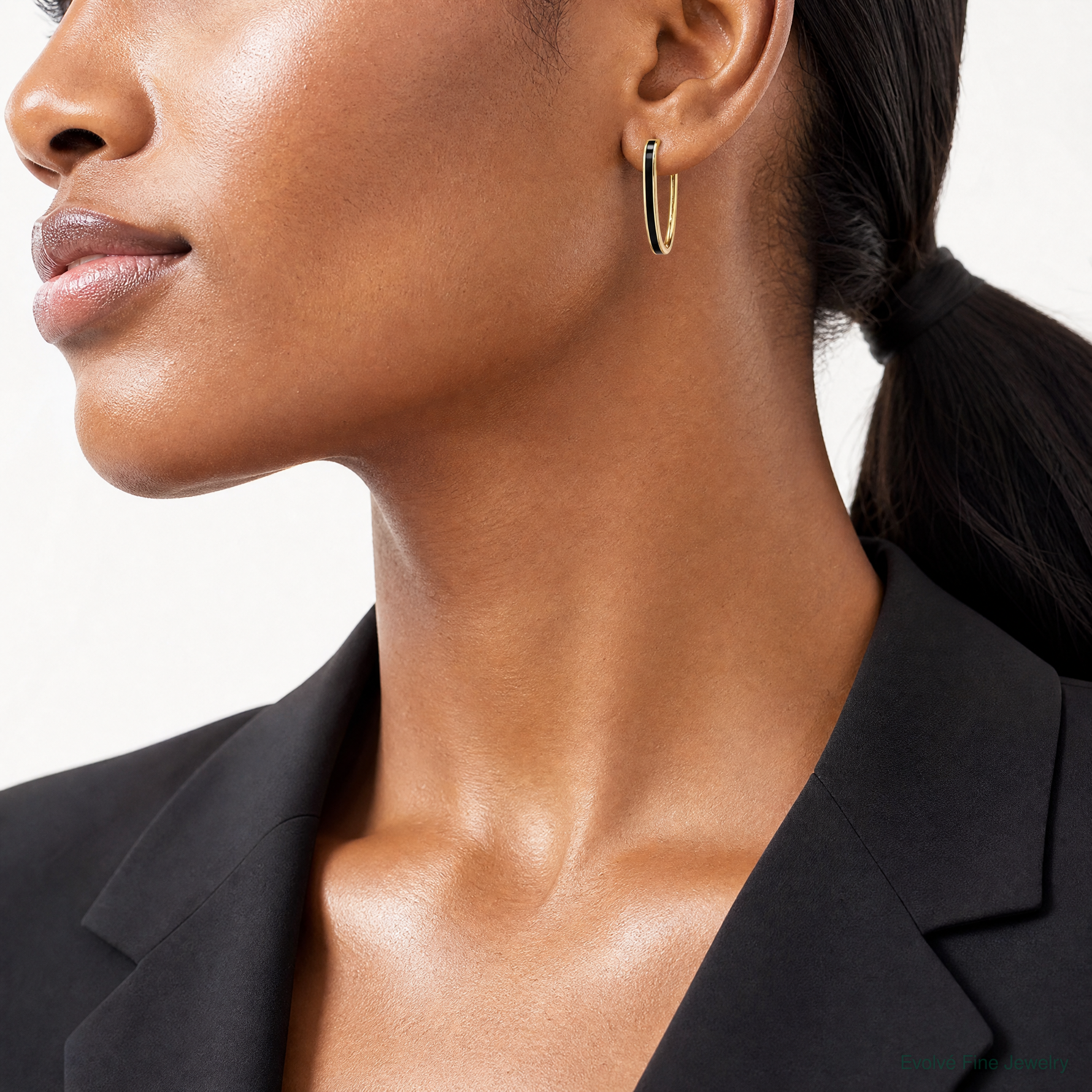 Leslie's 14K Polished with Black Enamel Oval J-hoop Post Earrings - Model Shot